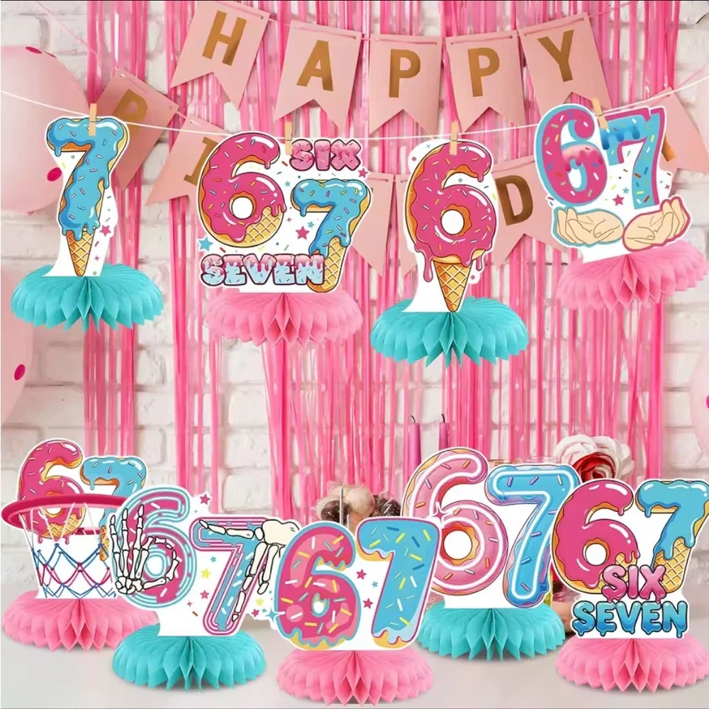 Colorful Number 6 and 7 Party Centerpieces, banner, decoration